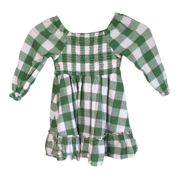Ruffle Butts Other - RuffleButts Long Sleeve Smocked Ruffle Hem Dress‎ Green White Plaid Size 4T